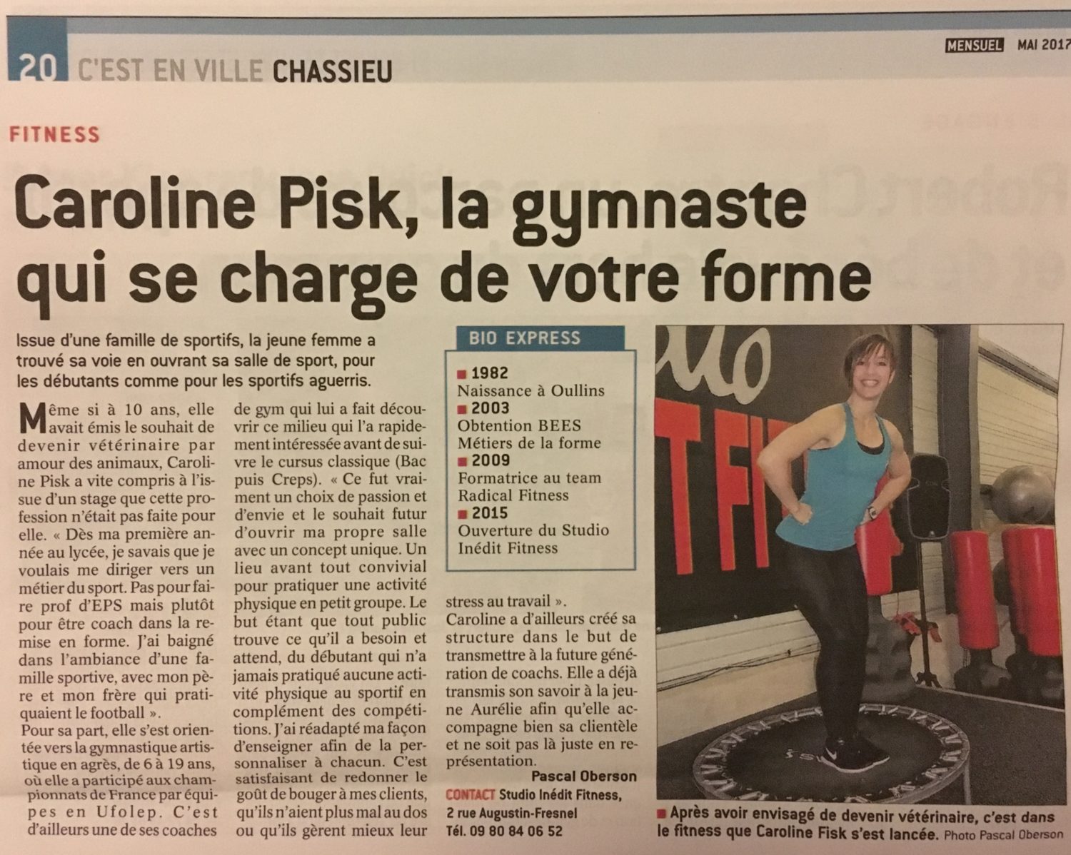 Revue de presse C'est en ville : Caroline Pisk la gymnaste qui se charge de votre forme