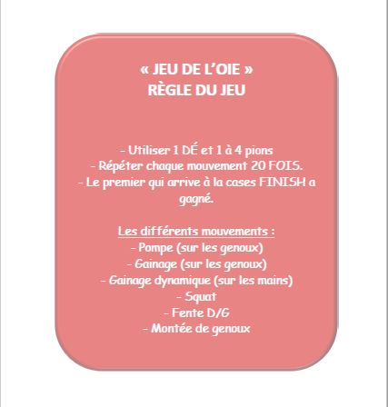Jeu de l'oie Inédit Fitness - règles du jeu jeu de l'oie-Inédit Fitness : coaching sportif - règle du jeu